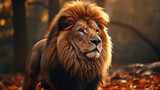 Fototapeta  - Portrait of a Beautiful lion, lion in dark.