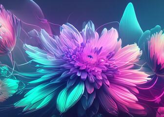 Wall Mural - abstract futuristic flower background in bright vivid colours created with generative ai technology