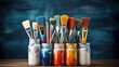 An organized set of tools poised for a home painting project