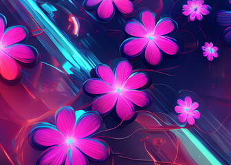 Wall Mural - abstract futuristic flower background in bright vivid colours created with generative ai technology