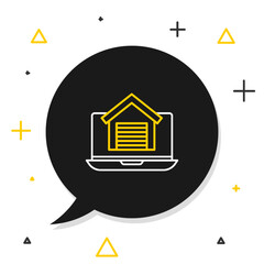Poster - line online real estate house on laptop icon isolated on white background. home loan concept, rent, 
