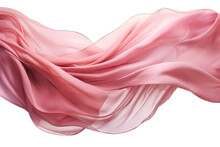 Silk Scarf Flying In The Wind. Waving Pink Satin Cloth Isolated On Transparent Background	