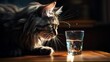 Thirsty cat drinking water and sufficient fluid intake for maintaining a healthy lifestyle in pets. Focus to cat hydration and drink to avoid thirst.