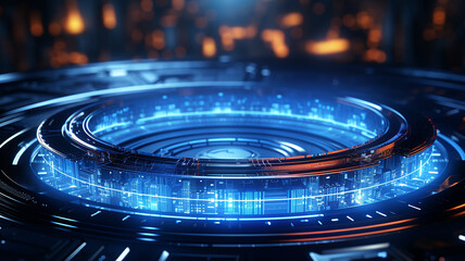 Poster - round futuristic podium teleport new technologies product presentation