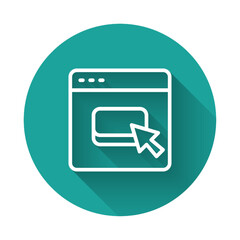 Poster - white line browser files icon isolated with long shadow background. green circle button. vector