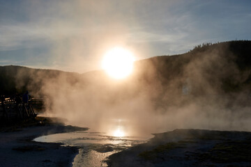 Wall Mural - Sunrise in Yellowstone lake in September 