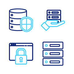 Poster - set line server, data, web hosting, secure your site with https, ssl, and shield icon. vector