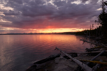 Wall Mural - Sunrise in Yellowstone lake in September 