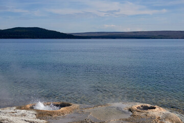 Wall Mural - Sunrise in Yellowstone lake in September 