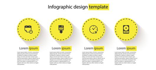 Poster - Set Calendar and clock, Floppy disk backup, Clock 24 hours and Hard drive HDD. Business infographic template. Vector