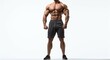 © Bussakon - Unleash strength. Muscular male fitness. Power and determination. Athletic bodybuilder journey on white background isolated. Building stronger. Fitness and muscle