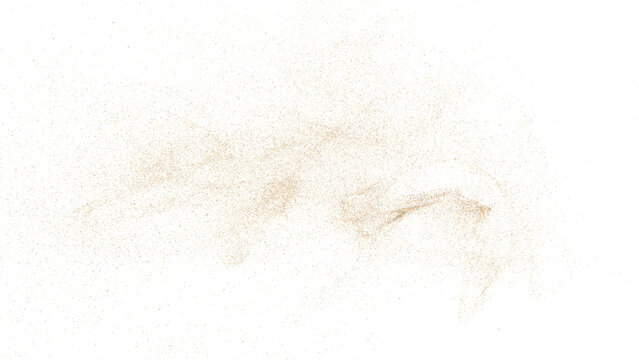 3D rendering of scattered sand granules or fine dirt on transparent background