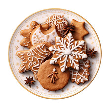 Christmas Cookies On A Plate Isolated On Transparent Background