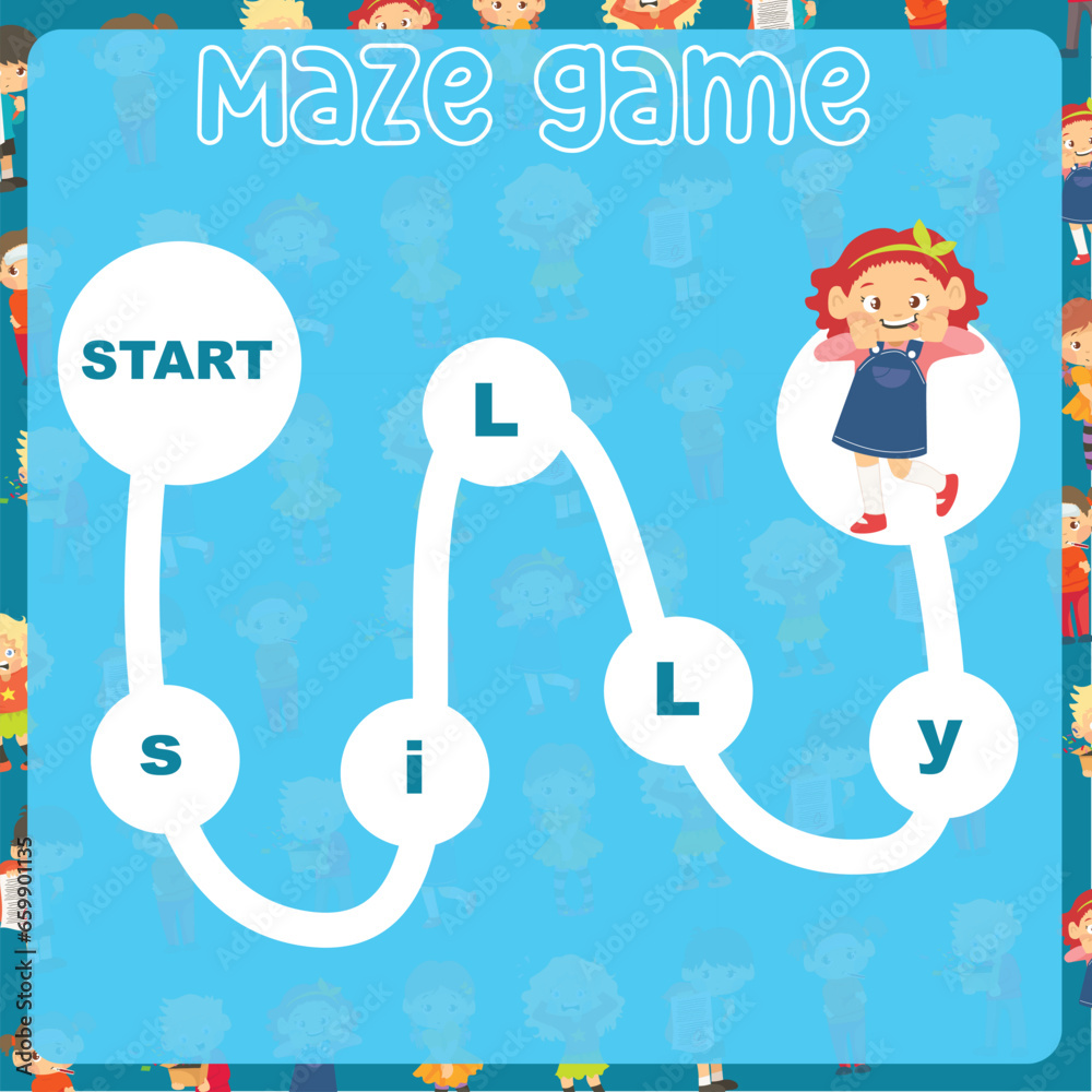stock-vektorgrafik-maze-game-worksheet-for-kids-with-feelings-edition