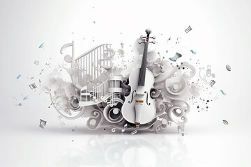 Wall Mural - white background musical style theme abstract musical instruments 3d mockup.