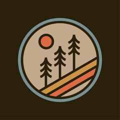 Mountain outdoor adventure circle emblem badge illustration