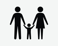 Family Icon Father Mother Son Child Together Love Loving Care Mum Mom Dad Hold Holding Hands Black White Shape Line Outline Sign Symbol EPS Vector