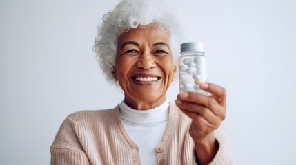 Grandma with a prescription bottle.