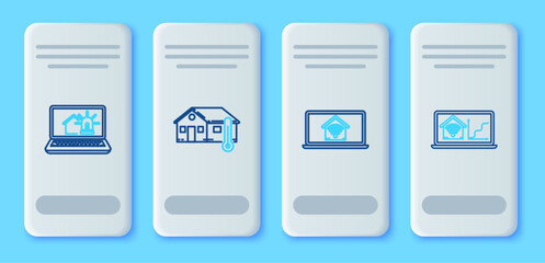 Poster - Set line House temperature, Laptop with smart home with wi-fi, house and alarm and icon. Vector