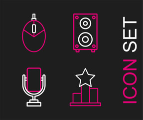 Poster - Set line Star, Microphone, Stereo speaker and Computer mouse gaming icon. Vector