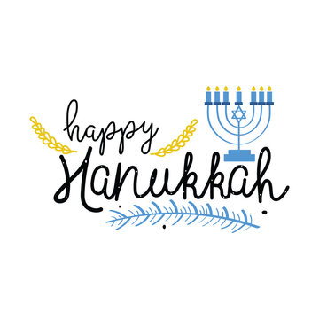Hand Drawn Happy Hanukkah Calligraphy Text Vector Design.