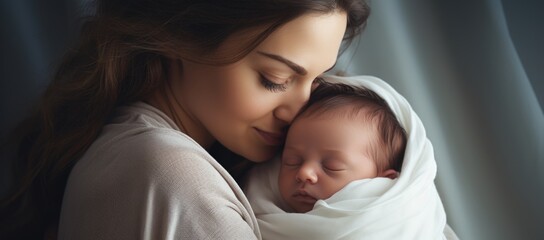 a mother embracing her infant in her hands
