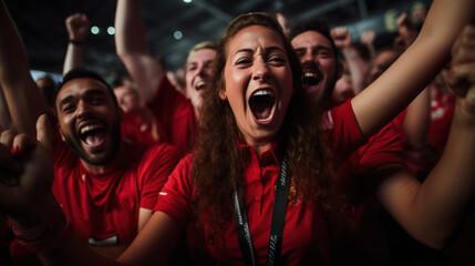 Fans wearing red shirts watched and cheered the match live from the stands in the fan zone