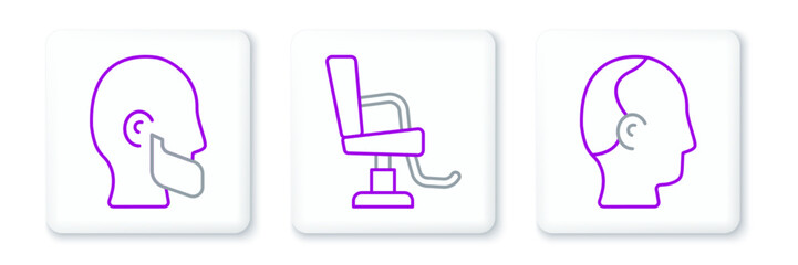 Sticker - Set line Baldness, Mustache and beard and Barbershop chair icon. Vector