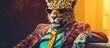 Animaljaguar portraits, Cool business animal in sunglasses and suit. With copy text space, wide screen. Simple background, Generative AI