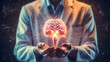 © Oleksandr - human brain, doctor holding brain sickness and mental illness diagnosis in neurology, psychiatry, and psychotherapy. ai generative
