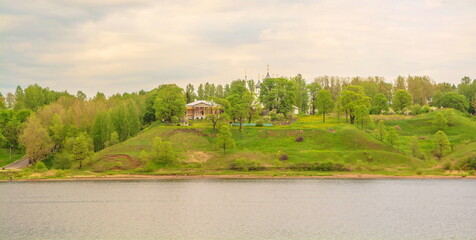 The ancient city of Tutaev on the high bank of the Volga river