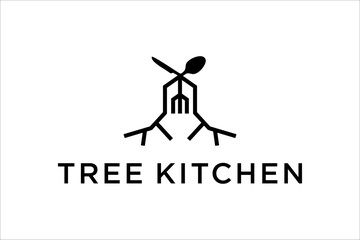 kitchen logo with fork and spoon root tree concept