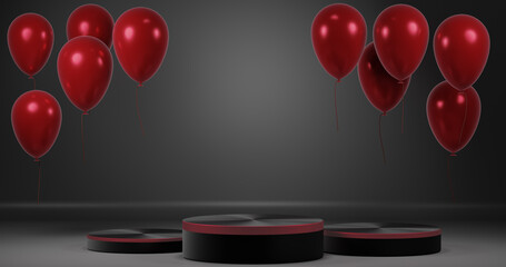 Poster - Black Friday Sale. Podium and inflatable balloons. 3D rendering