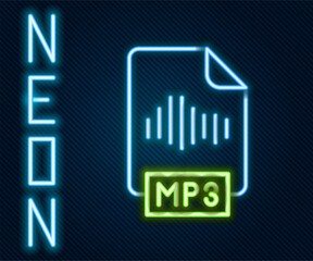 Aufkleber - Glowing neon line MP3 file document. Download mp3 button icon isolated on black background. Mp3 music format sign. MP3 file symbol. Colorful outline concept. Vector