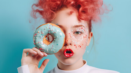 Wall Mural - girl holding donut 