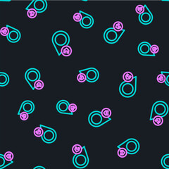 Poster - Line Map pointer with house icon isolated seamless pattern on black background. Home location marker symbol. Vector