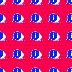 Poster - Blue Information icon isolated seamless pattern on red background. Vector