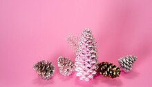 Pink Christmas Decorations Background - Vibrant, Stylish Baby Pink Tree and Ornaments, with Space for Text, Ideal for Festive Newsletters and Holiday Offers