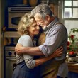 © Marina - Elderly couple hugging in the kitchen