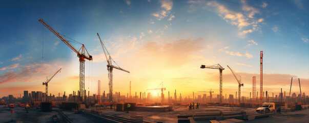 Industrial or construction site in sun set light