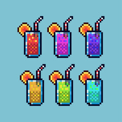 Poster - Pixel art sets of fresh juice with variation color item asset. Simple bits of juice on pixelated style. 8bits perfect for game asset or design asset element for your game design asset.