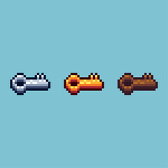 Poster - Pixel art sets of silver,gold,wood key with variation color item asset. Simple bits of gold key on pixelated style. 8bits perfect for game asset or design asset element for your game design asset.