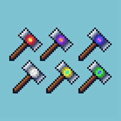 Poster - Pixel art sets of hammer with variation color item asset. Simple bits of hammer on pixelated style. 8bits perfect for game asset or design asset element for your game design asset.