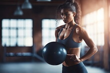 Fitness Woman Exercise With Ball In Gym