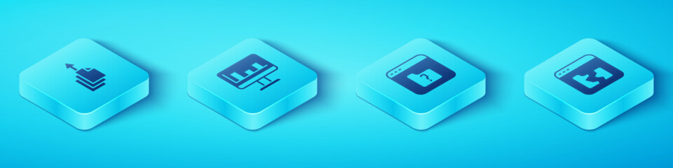 Aufkleber - Set Isometric Data export, Monitor with graph chart, Broken file and File missing icon. Vector