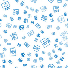 Poster - Set line Online play video, and Media projector on seamless pattern. Vector