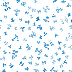 Poster - Set line 3D printer gun, wrench spanner and cube on seamless pattern. Vector