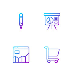 Poster - Set line Shopping cart, Graph chart infographic, Pencil and Board with. Gradient color icons. Vector