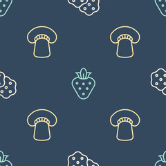 Wall Mural - Set line Cracker biscuit, Mushroom and Strawberry on seamless pattern. Vector