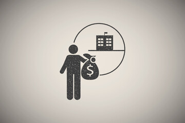 Poster - Bank, investment, income icon vector illustration in stamp style